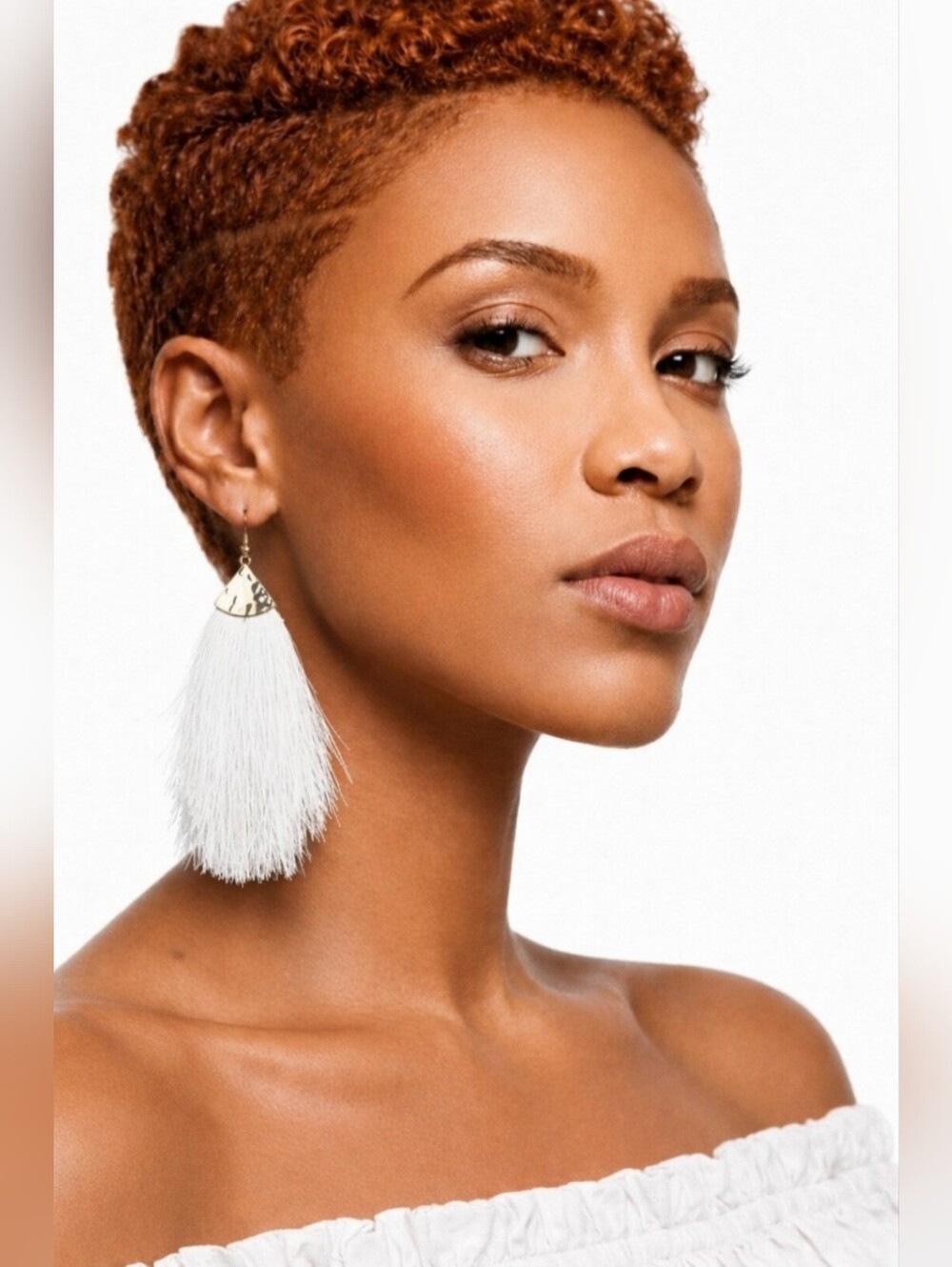 Boho Breeze White Tapered Tassel Statement Earrings